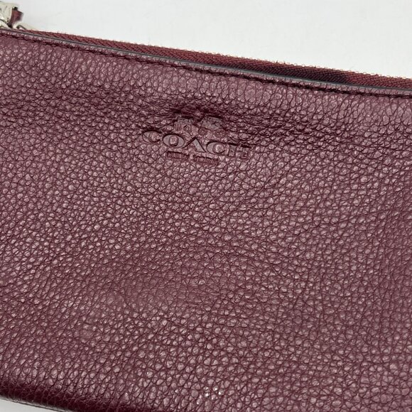 Coach Wine Pebbled Leather Double Zipper Wristlet Wallet F1680 - Picture 2 of 8